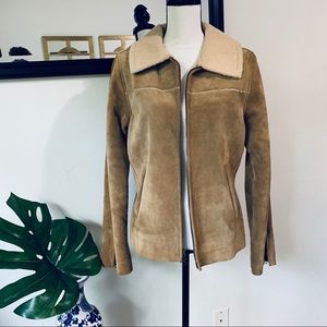 GAP Leather and Sherpa Zip Up Jacket